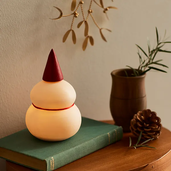 鏡餅のオブジェとしても使える 半磁器のLEDライト 雪だるま(L)