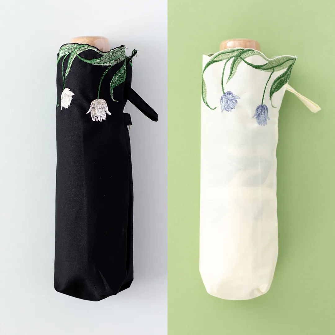 晴雨兼用 折りたたみ傘 チューリップ刺繍 ミニ