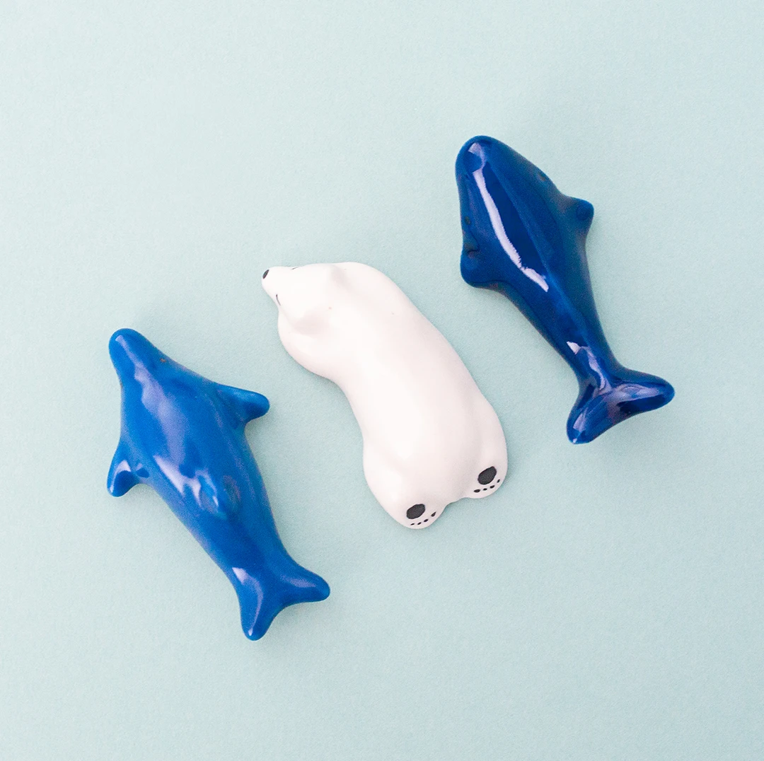 海の生き物の箸置きセット（イルカ・クジラ・シロクマ）